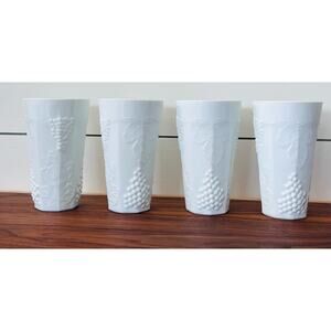 VTG Set of 4 INDIANA MILK GLASS COLONY HARVEST GRAPE 12 oz Tumblers